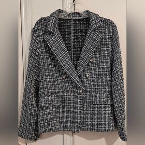Women's Black, Blue and White Tweed Jacket